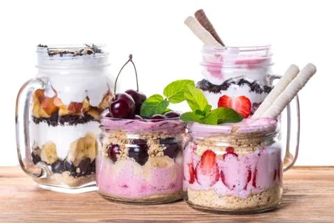 Fruit desserts in a jar Stock Photos