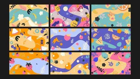 Fruit doodle abstract background Set 库存插图