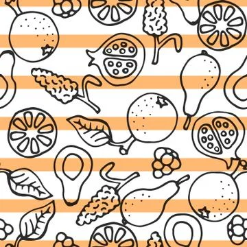 Fruit doodle hand drawn seamless vector pattern 스톡 일러스트