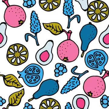 Fruit doodle hand drawn seamless vector pattern Illustrazione stock