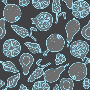 Fruit doodle hand drawn seamless vector pattern Illustrazione stock