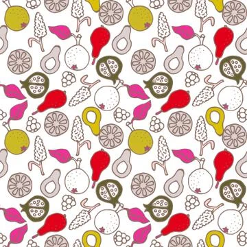Fruit doodle hand drawn seamless vector pattern 스톡 일러스트