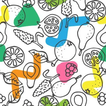 Fruit doodle hand drawn seamless vector pattern Stock Illustration