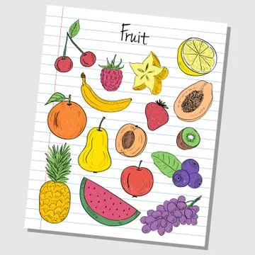 Fruit doodles - lined paper Stock Illustration