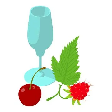 Fruit drink icon isometric vector. Stemmed glass red ripe cherry and raspberry Illustrazione stock