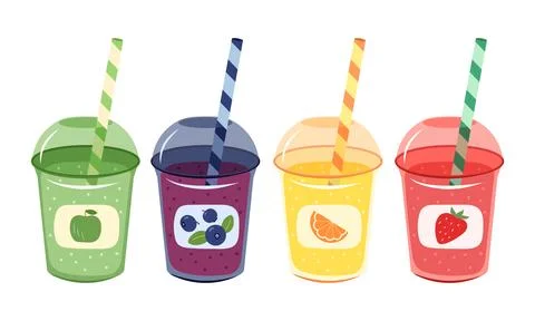 Fruit drinks vector illustration set. Refreshing summer orange, apple Stock Illustration