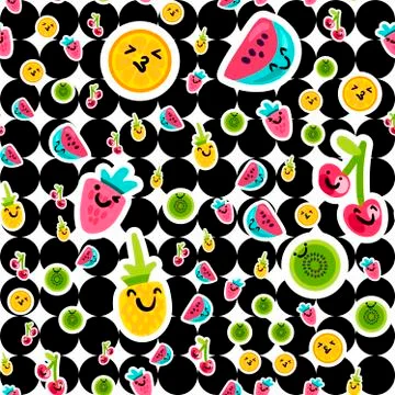 Fruit emoji color seamless vector pattern Stock Illustration