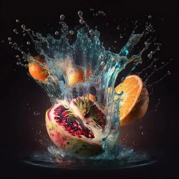 Fruit falling into clear water creates a splash Stock Illustration