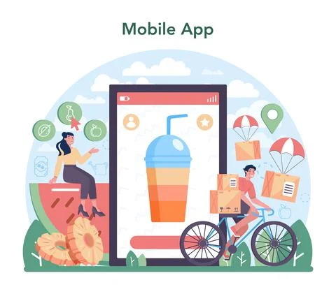 Fruit farming and processing industry online service or platform Stock Illustration