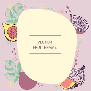 Fruit figs text frame hand drawn flat template. Vector design with botanical  Stock Illustration