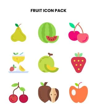 Fruit Flat Bundle Icons Pack Stock Illustration