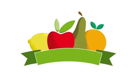 Fruit in flat design in moviment. Concept of greengrocer, healthy food and or Stock Footage 154789343