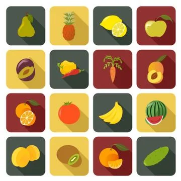 Fruit flat icons Stock Illustration