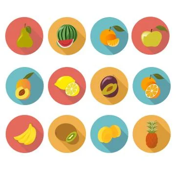 Fruit flat icons Stock Illustration