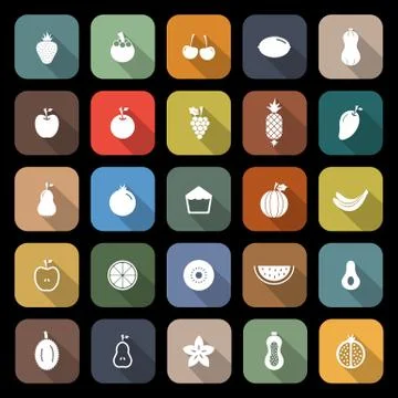 Fruit flat icons with long shadow Stock Illustration