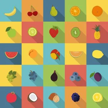 Fruit flat icons vector set Illustrazione stock