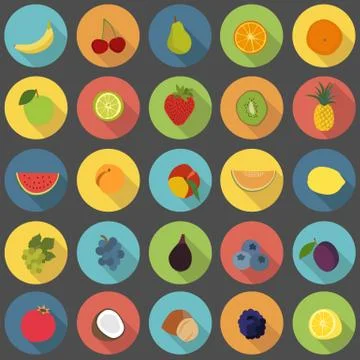 Fruit flat icons vector set Illustrazione stock
