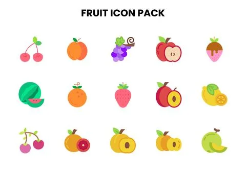 Fruit Flat UI Icons Pack Stock Illustration