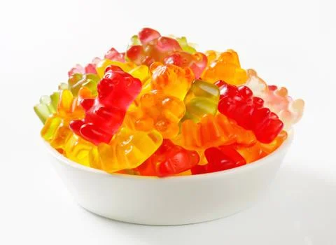 Fruit flavored gummy bears in assorted colors Stock Photos