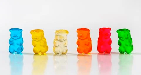 Fruit flavored gummy bears in assorted colors Stock Photos
