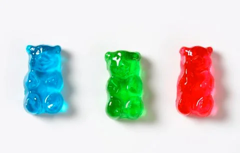 Fruit flavored gummy bears in assorted colors Stock Photos
