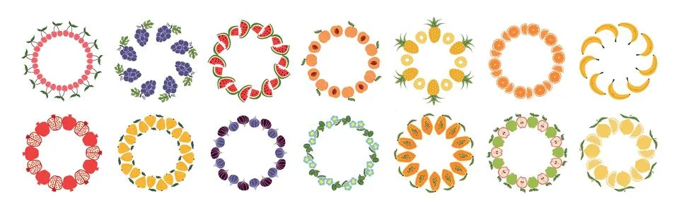 Fruit frame set. Assorted fruit design template, copy space. Cute hand draw.. イラスト素材