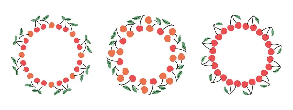 Fruit frame set. Cherry design template, copy space. Cute hand drawn fruits Stock Illustration