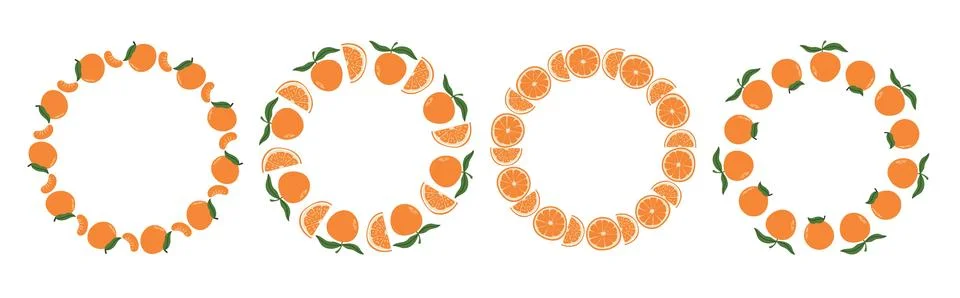 Fruit frame set featuring an orange hemed circular design with copy space. .. Stock Illustration