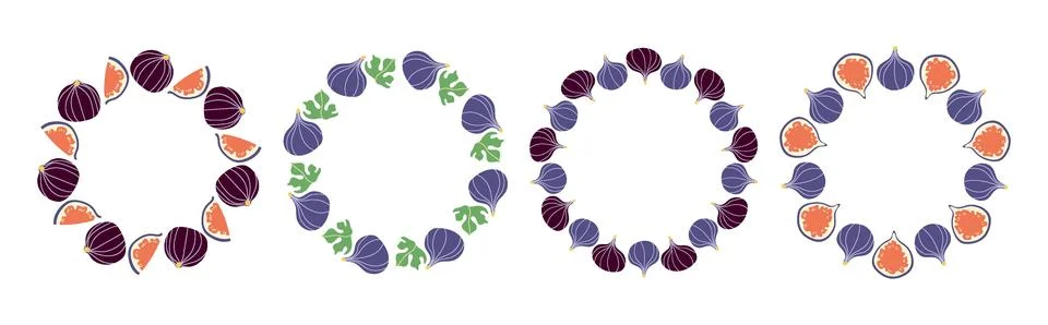 Fruit frame set. Fig design template with copy space. Circular template. Ha.. Stock Illustration