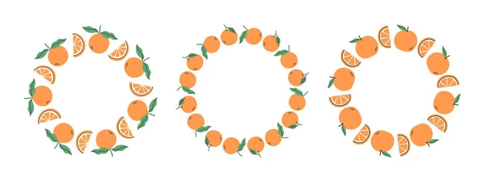 Fruit frame set. Orange design template, copy space. Cute hand drawn fruits Stock Illustration