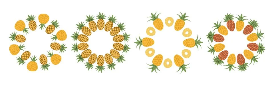 Fruit frame set. Pineapple design template with copy space. Hand drawn dood.. Stock Illustration