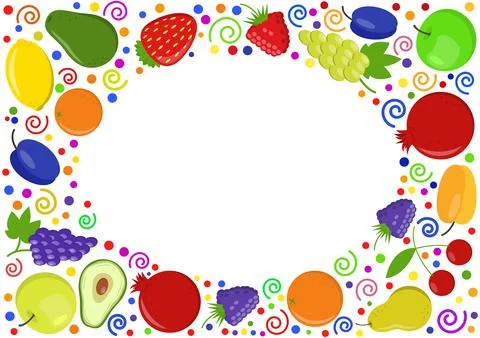 Fruit fresh berry frame border juicy copy space Stock Illustration