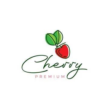 Fruit fresh red cherry abstract lines art modern feminine logo design vecto.. Stock Illustration