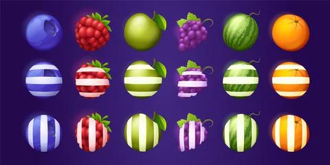 Fruit game icons, bonus for casino slot machine Stock Illustration