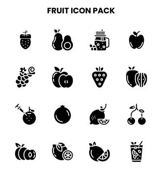 Fruit Glyph Icons Pack Illustrazione stock