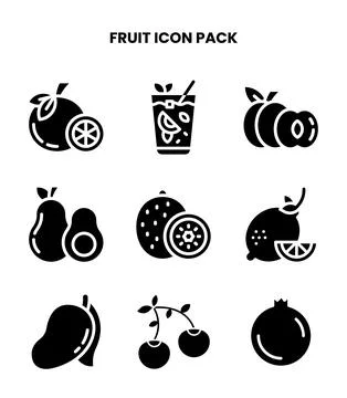 Fruit Glyph Set Icons Pack Illustrazione stock