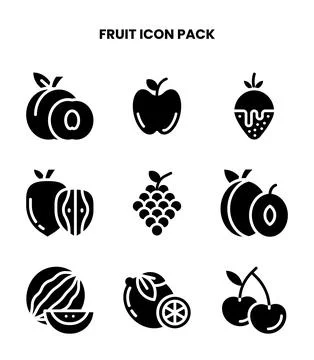 Fruit Glyph Set Icons Pack Stock Illustration