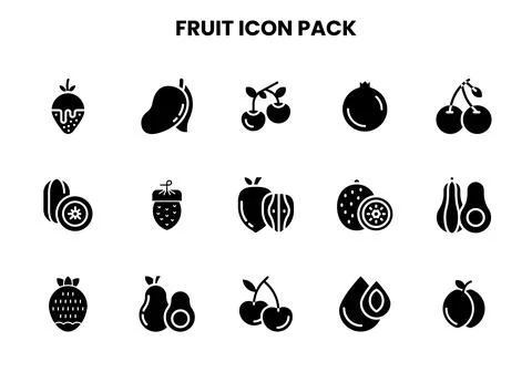 Fruit Glyph Set Icons Pack Stock Illustration