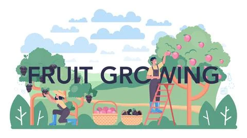 Fruit growing typographic header. Idea of agriculture and cultivation Illustrazione stock