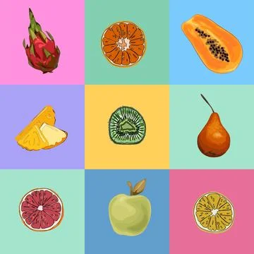 Fruit hand drawn icons vector set for packaging, labeling design. Stock Illustration