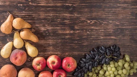 Fruit harvest on the table, movement on the timelapse table Stock Footage 112096362