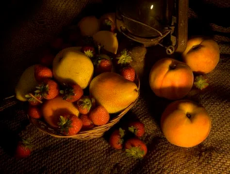 Fruit on hessian Stock Photos