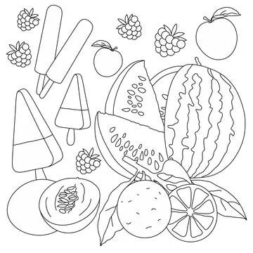 Fruit ice and fruit coloring page Stock Illustration