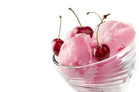Fruit ice cream with cherry Stock Photos