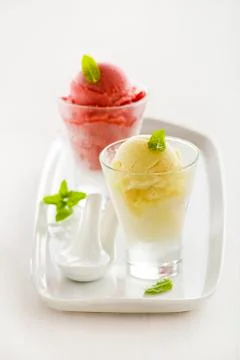 Fruit Ice cream served on a white background Stock Photos