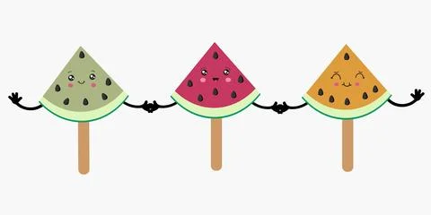 Fruit Ice Cream on a stick in the shape of a watermelon. Fun at sea. Vector Illustrazione stock