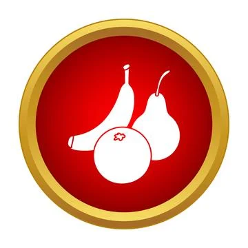 Fruit icon on red button with golden border 스톡 일러스트
