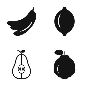 Fruit icon set featuring banana, lemon, quince, and pear Stock Illustration