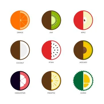 Fruit icon set flat design isolated on white background Stock Illustration