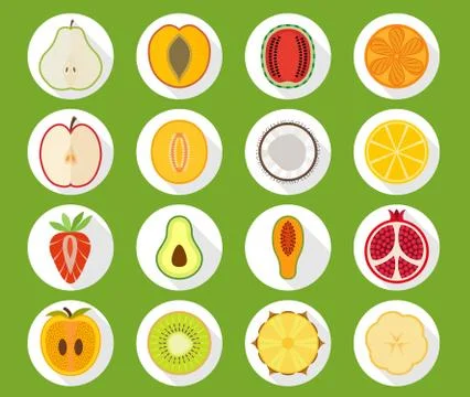 Fruit icon set with long shadow Stock Illustration